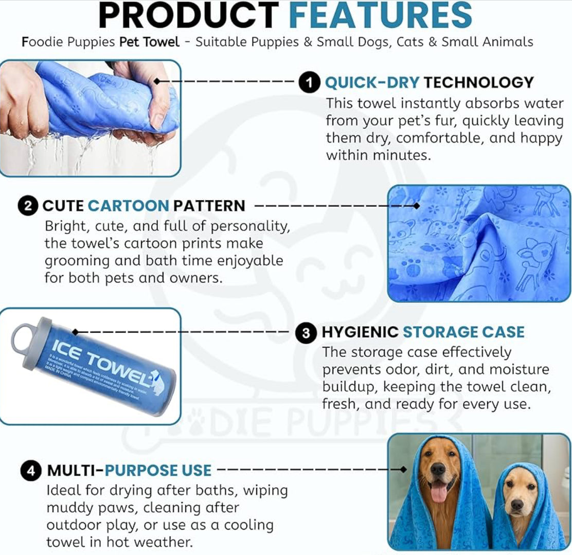 Quick-Dry Microfiber Pet Towel with Storage Case | Ultra Absorbent, Soft & Reusable for Dogs & Cats