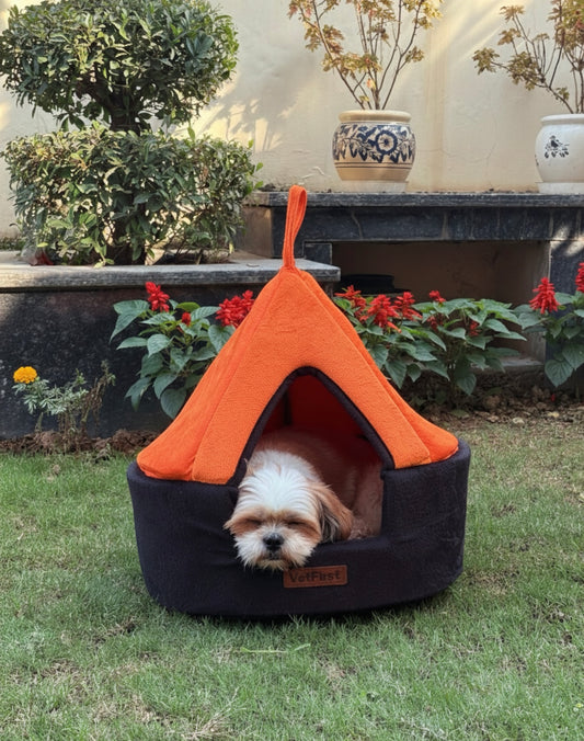 2-in-1 Convertible Pet Bed for Small Dogs – Hooded Hut & Open Bed