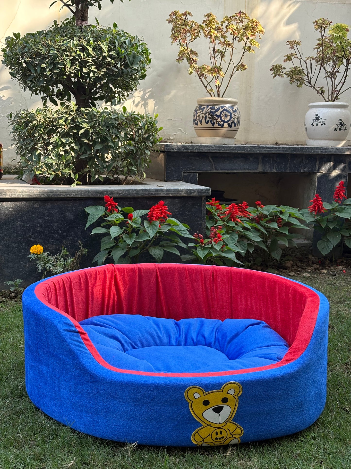 Plush Bolster Dog Bed for Medium Dogs – Soft & Supportive Lounger